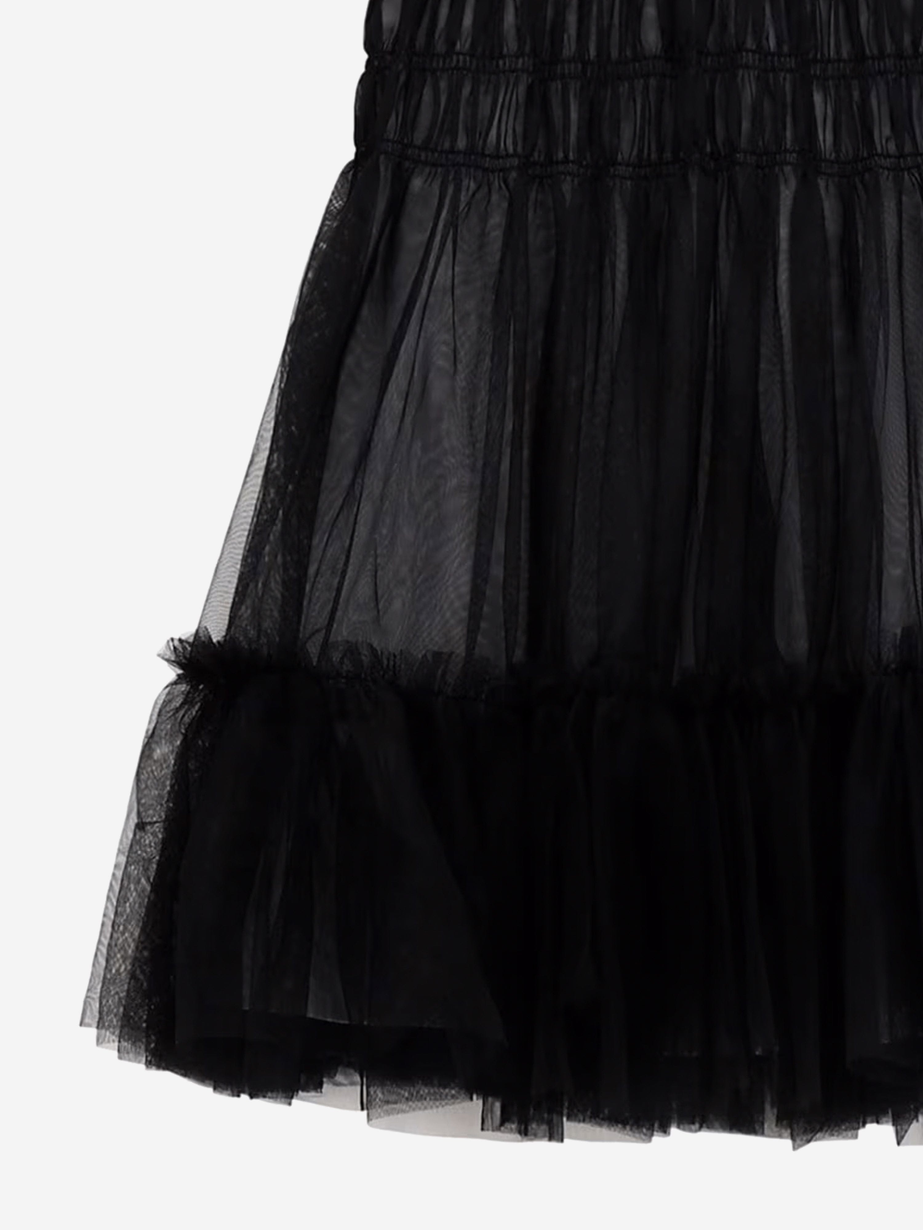 Girls Mixed Fabric Dress in Black