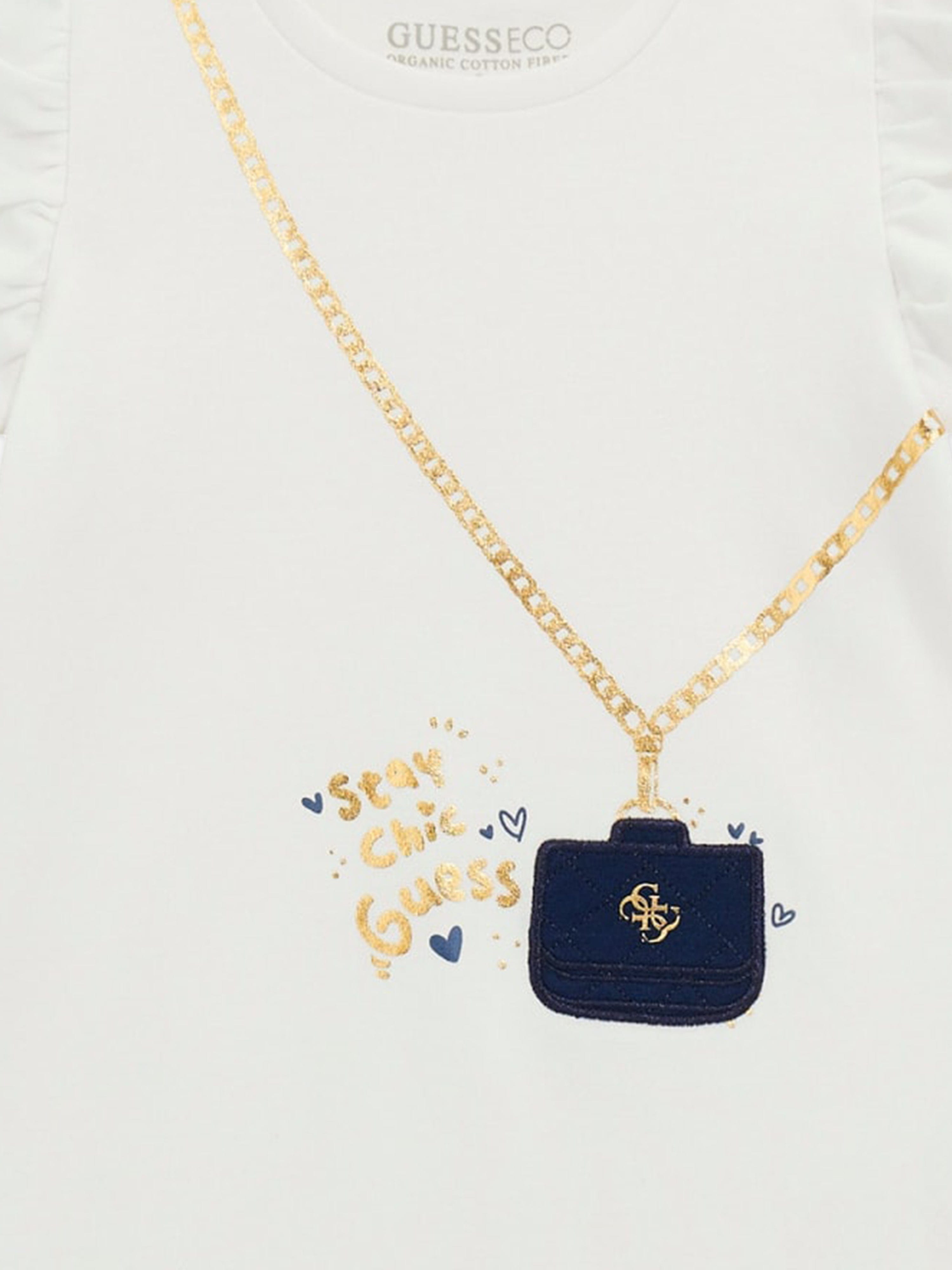 Girls Bag Print Dress in White