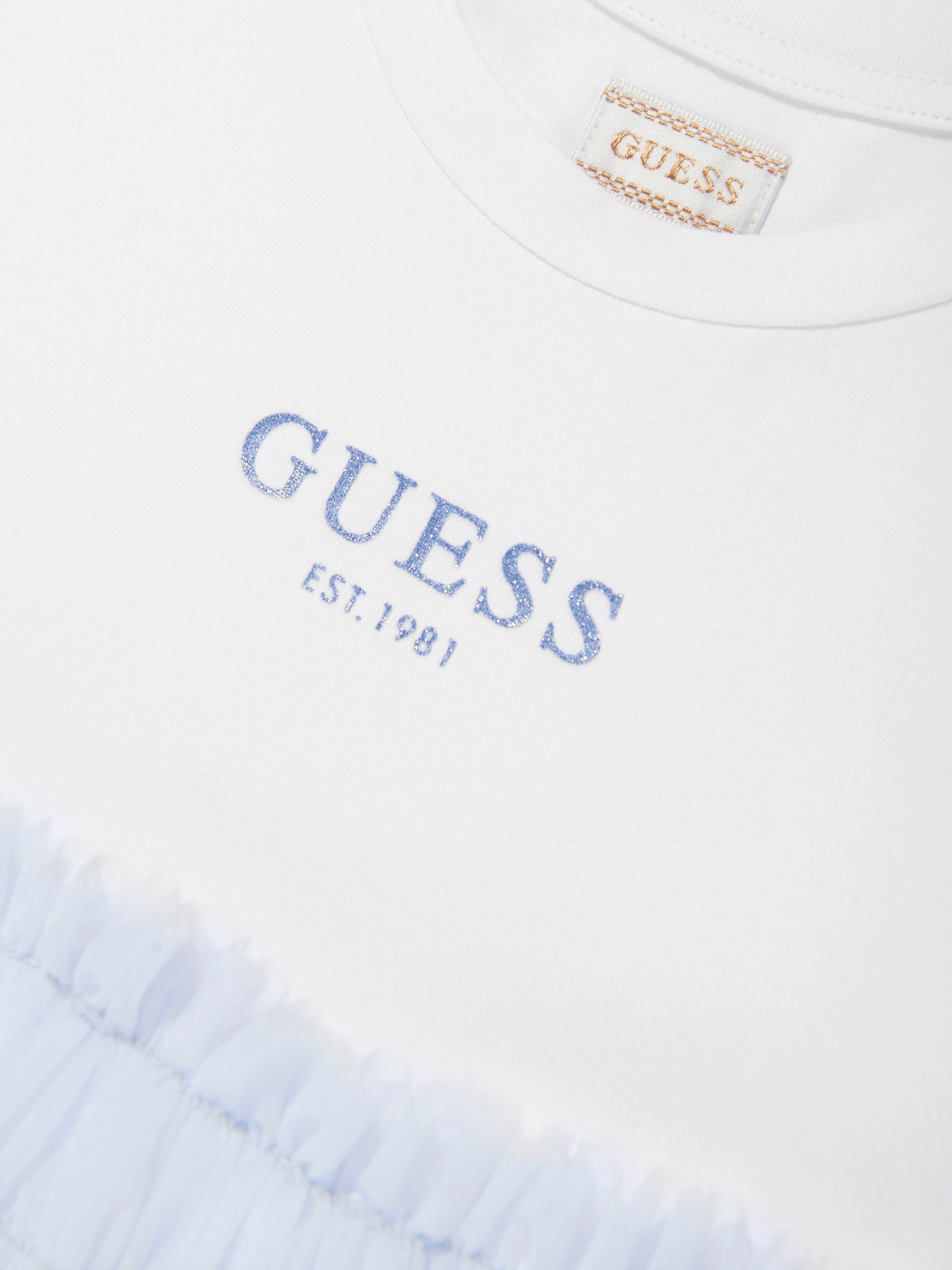 Girls Jersey and Tulle Dress in White