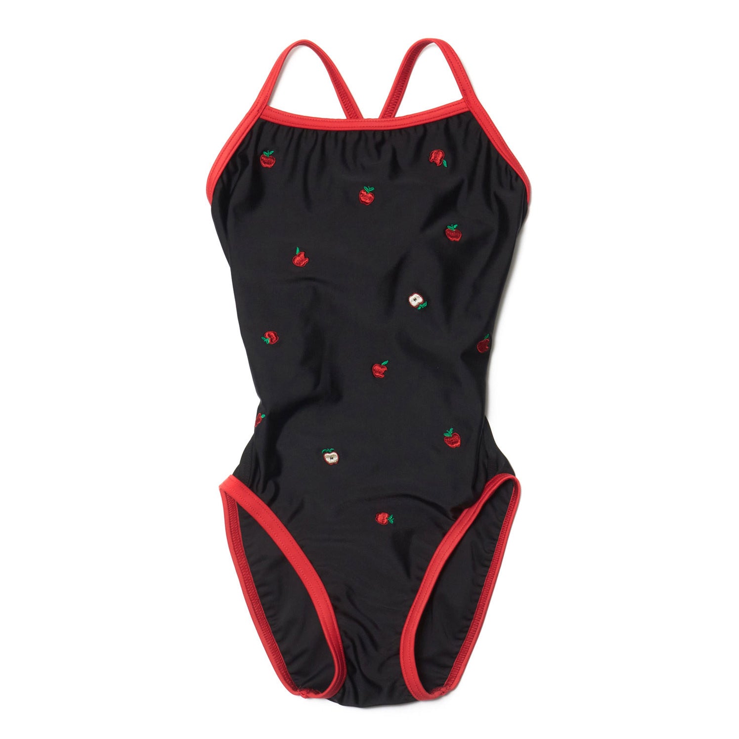 Girls Black Embroidered Professional Swimsuit