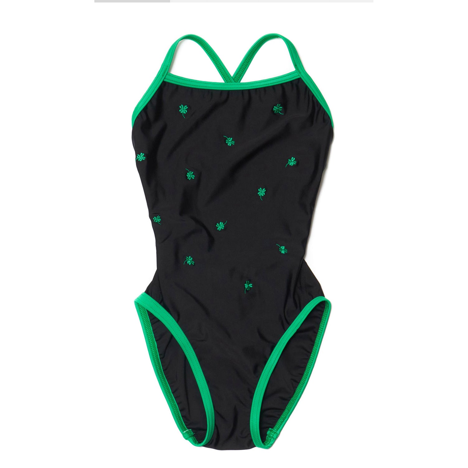 Girls Black Embroidered Professional Swimsuit