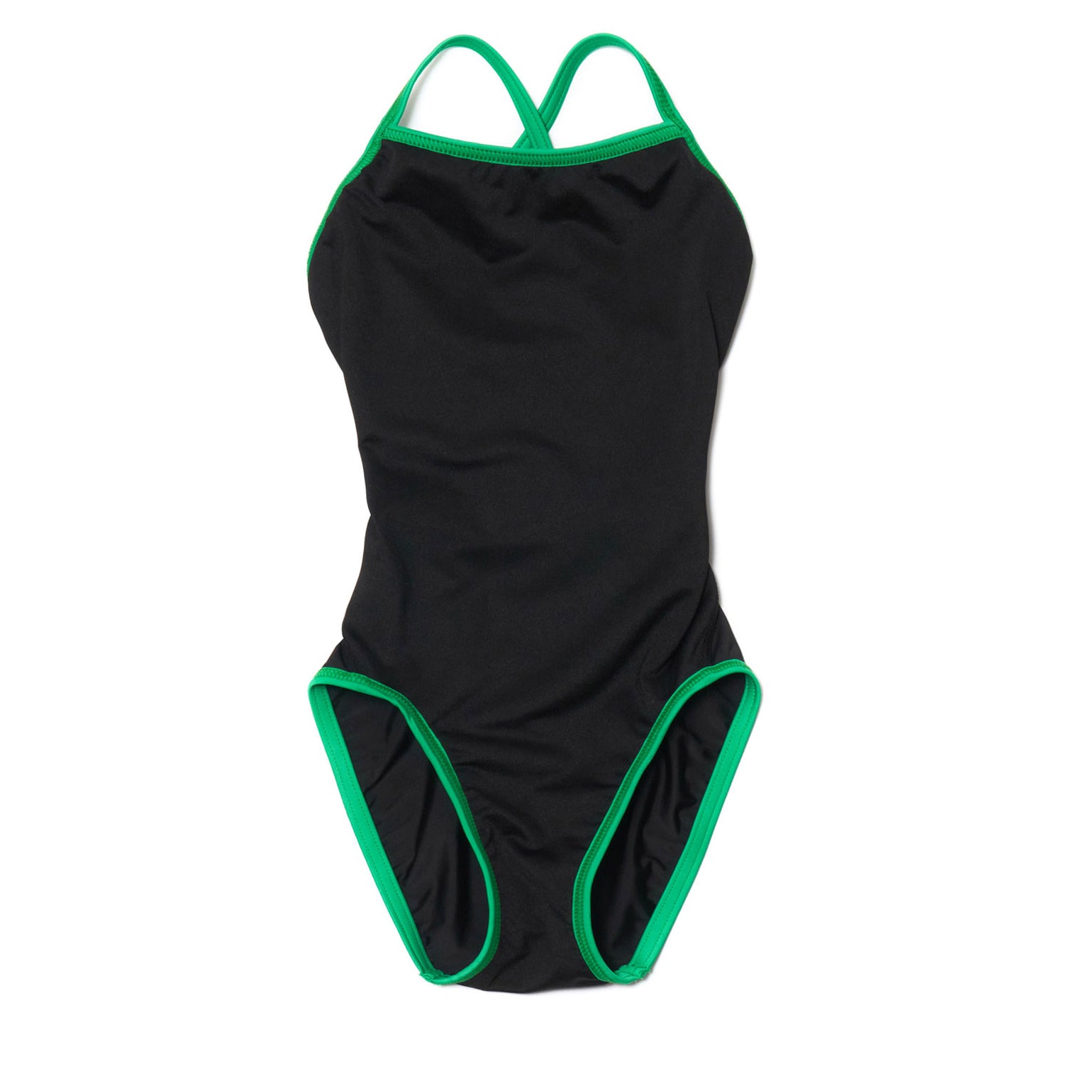 Girls Black Embroidered Professional Swimsuit