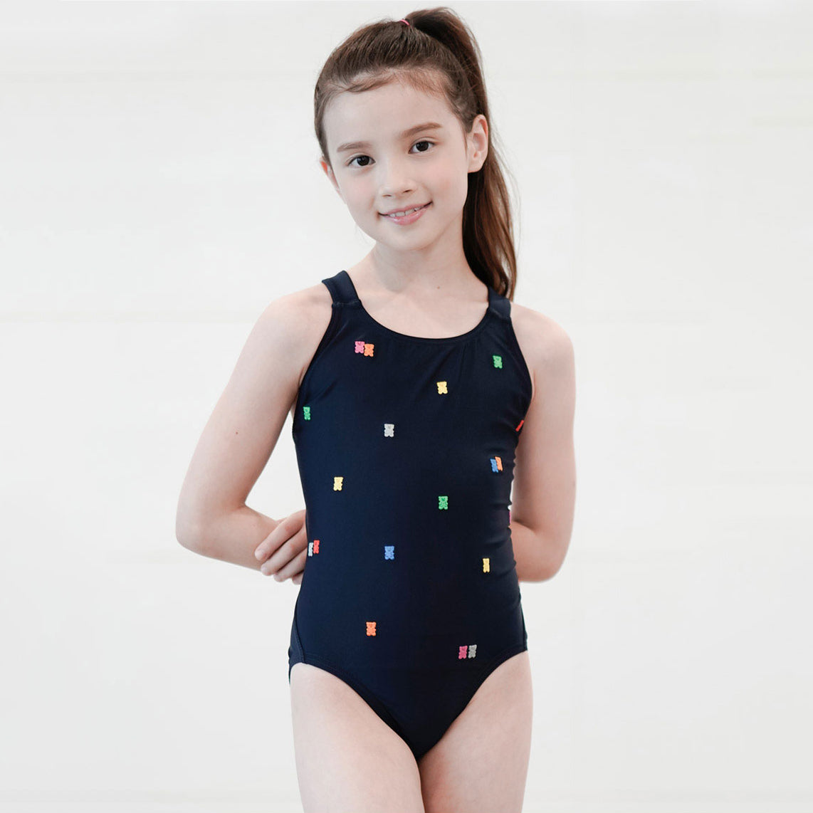 Girls Navy Embroidered Professional Swimsuit