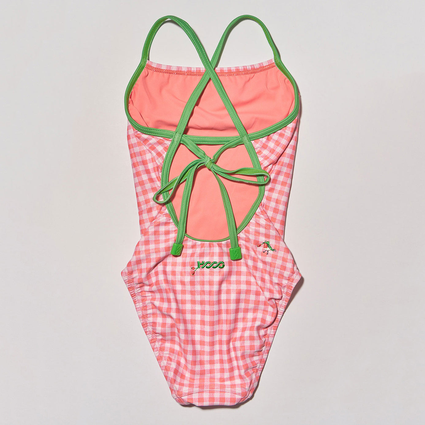 Girls Pink Check Professional Swimsuit