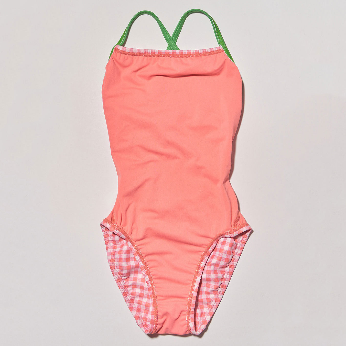 Girls Pink Check Professional Swimsuit