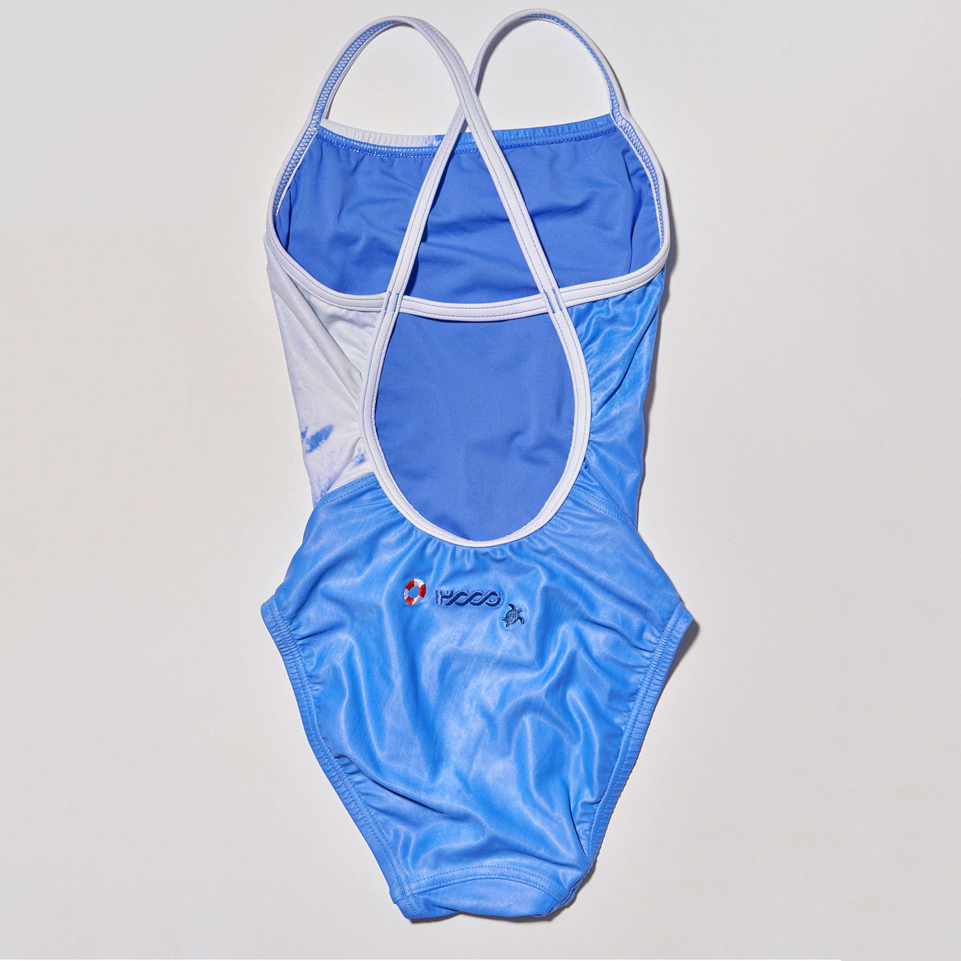 Girls Blue Embroidered Professional Swimsuit