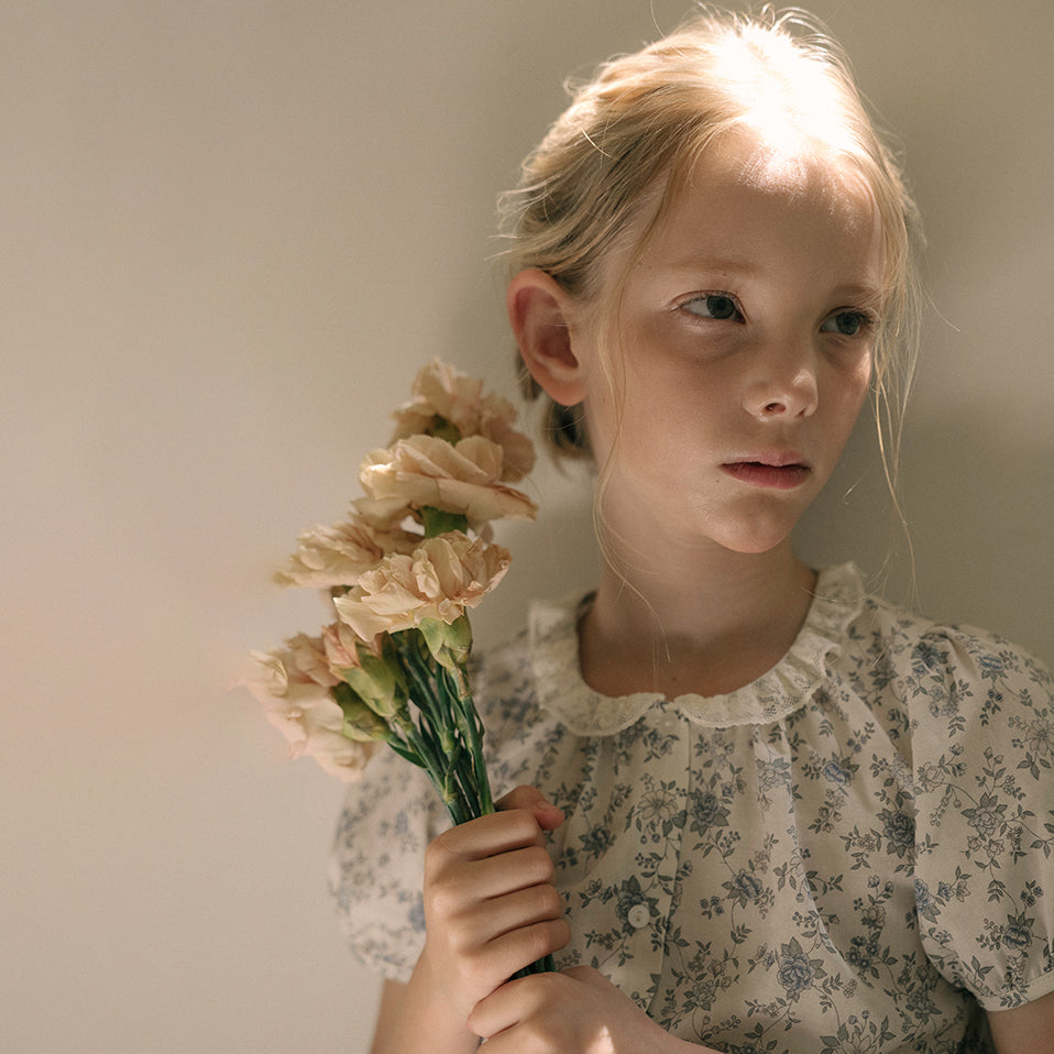 Girls Blue Floral Cotton Shirt