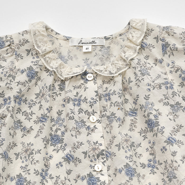 Girls Blue Floral Cotton Shirt