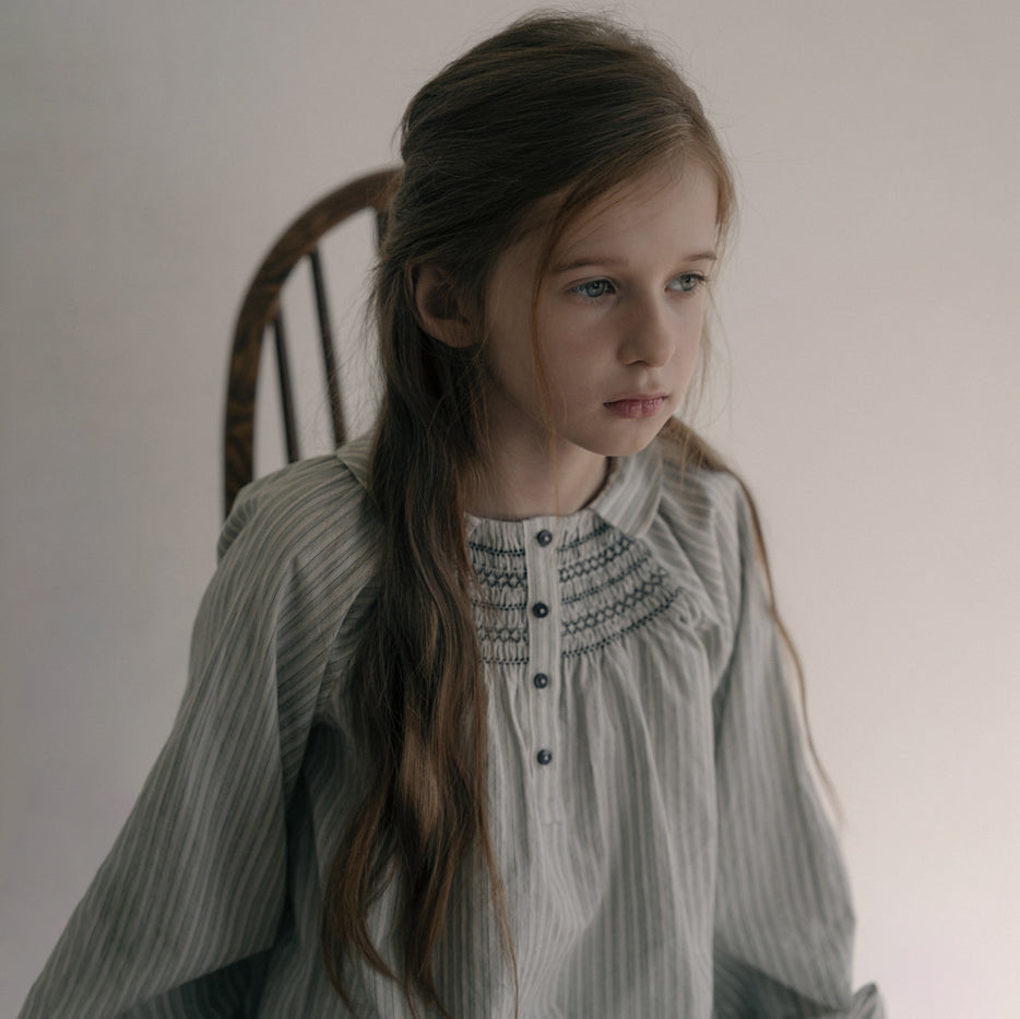 Girls White Stripes Cotton Blouse