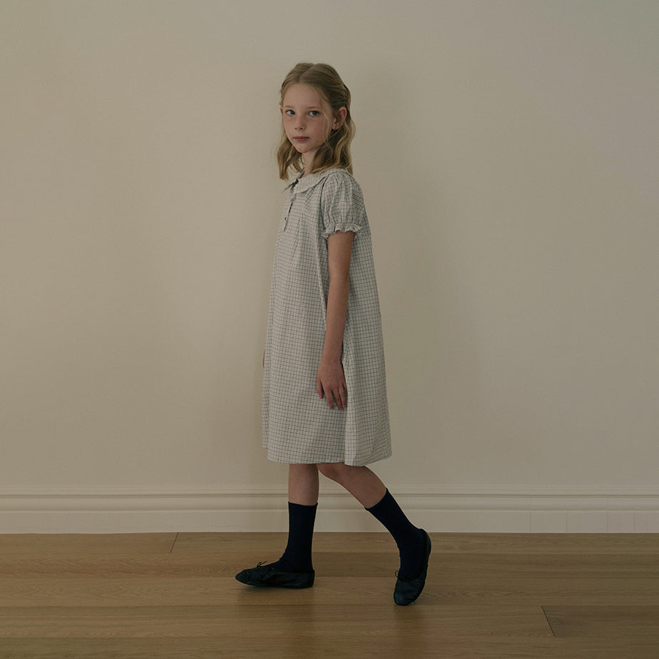 Girls Blue Check Cotton Dress