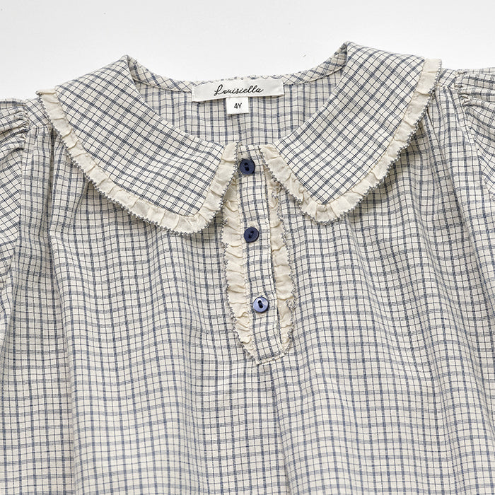 Girls Blue Check Cotton Dress