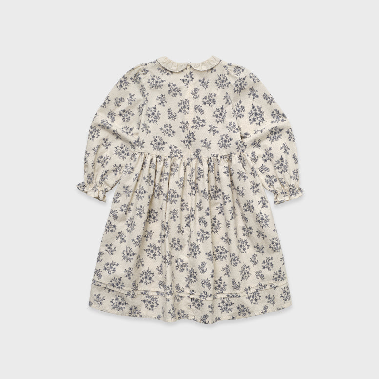 Girls Beige Floral Cotton Dress