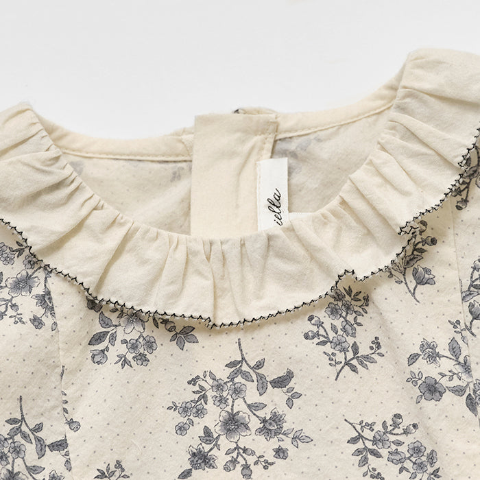 Girls Beige Floral Cotton Dress