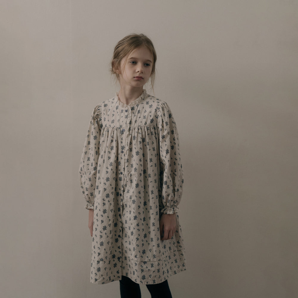 Girls Beige Floral Cotton Dress