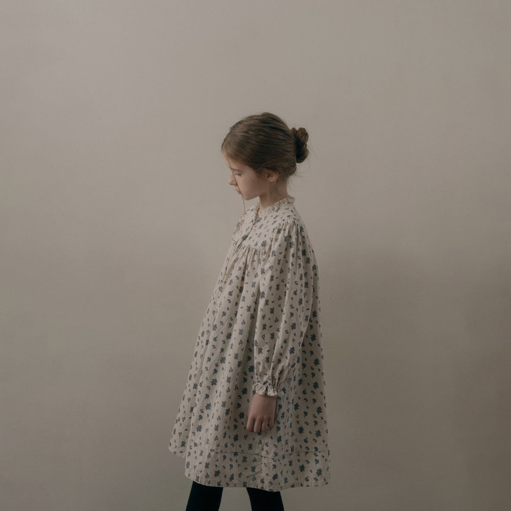 Girls Beige Floral Cotton Dress