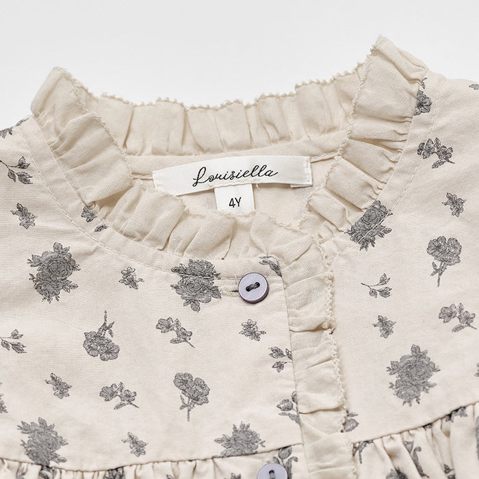 Girls Beige Floral Cotton Dress