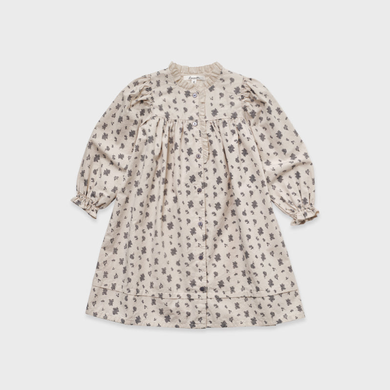 Girls Beige Floral Cotton Dress