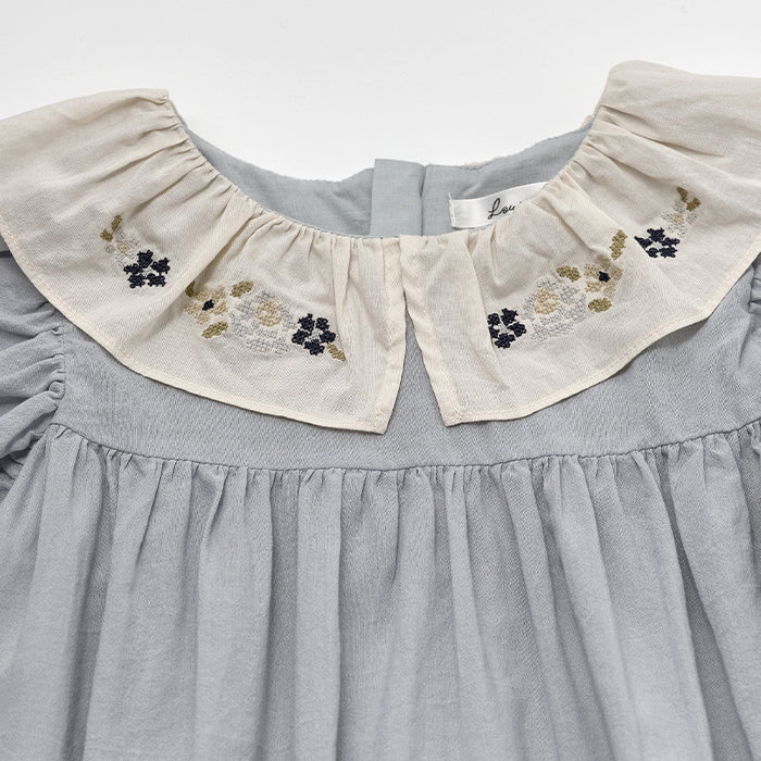 Girls Blue Embroidered Cotton Dress