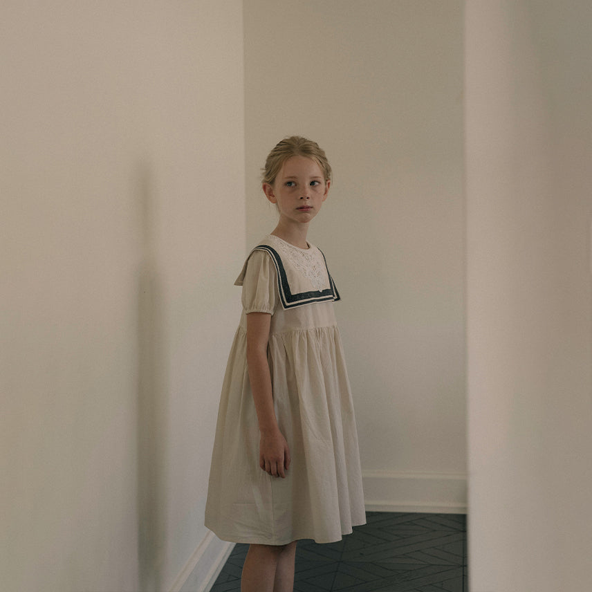 Girls Beige Cotton Dress