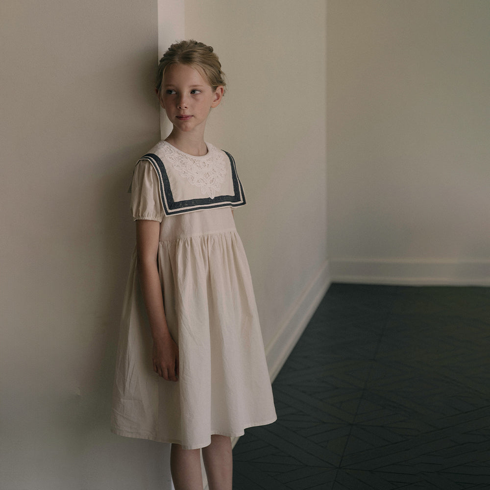 Girls Beige Cotton Dress