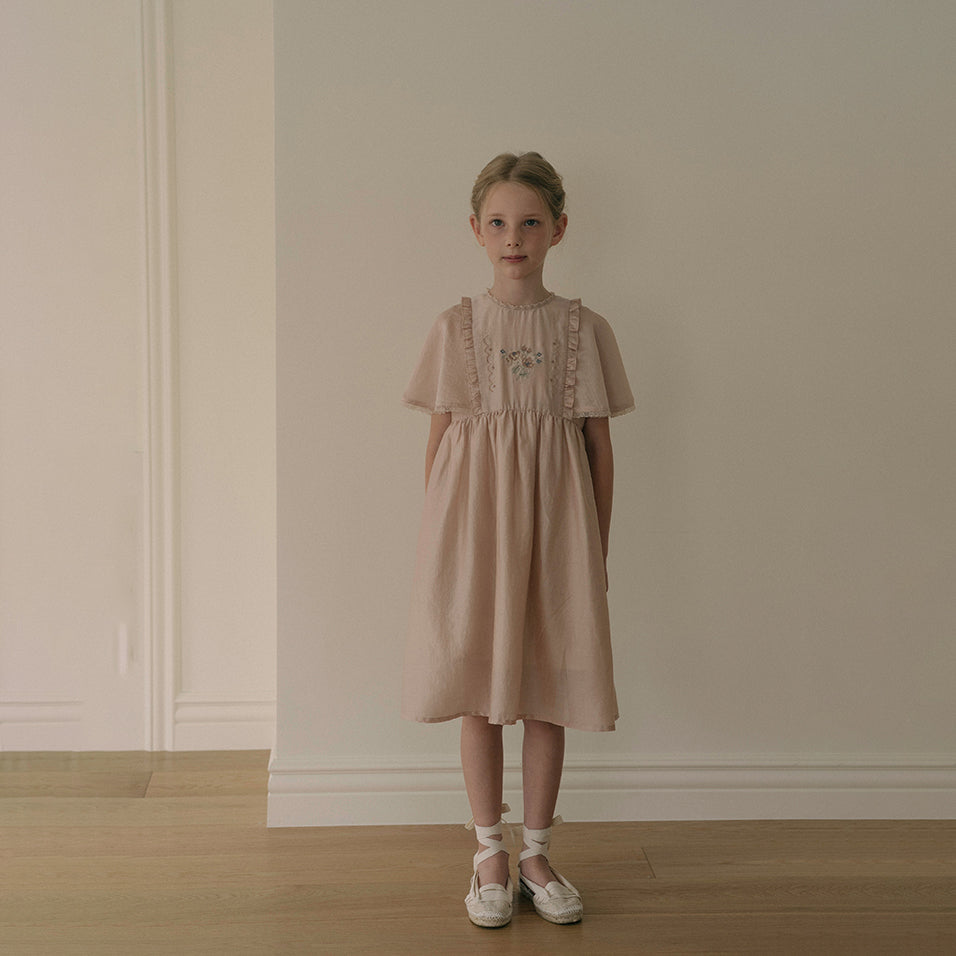 Girls Peach Embroidered Dress
