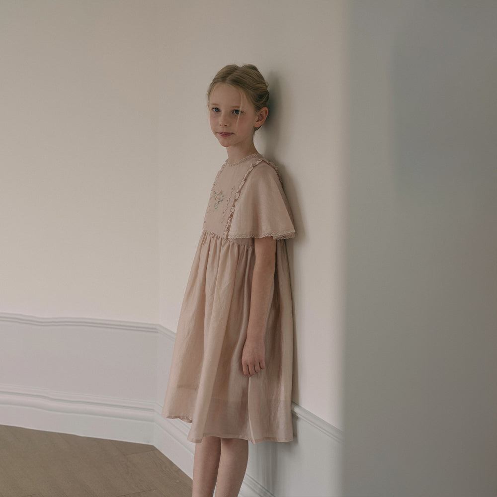 Girls Peach Embroidered Dress