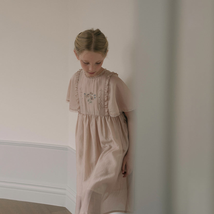 Girls Peach Embroidered Dress