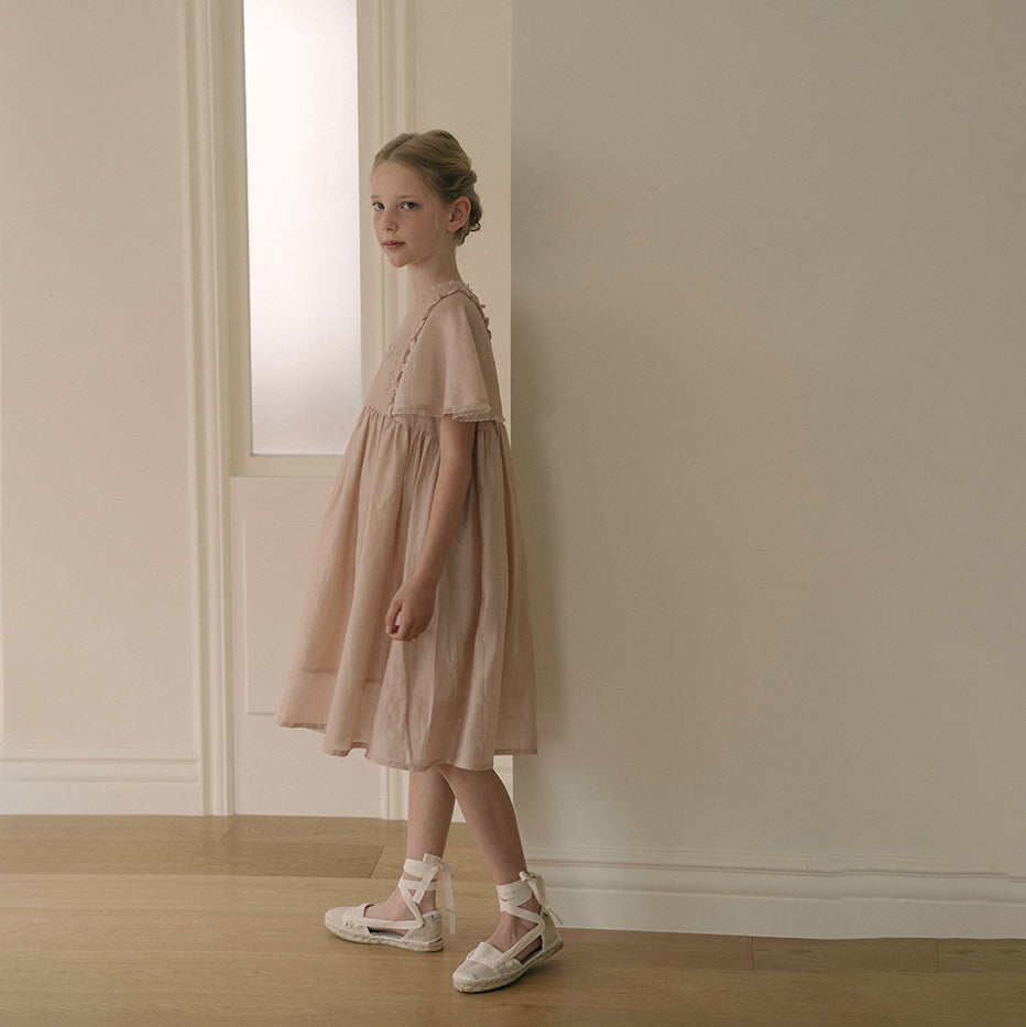 Girls Peach Embroidered Dress