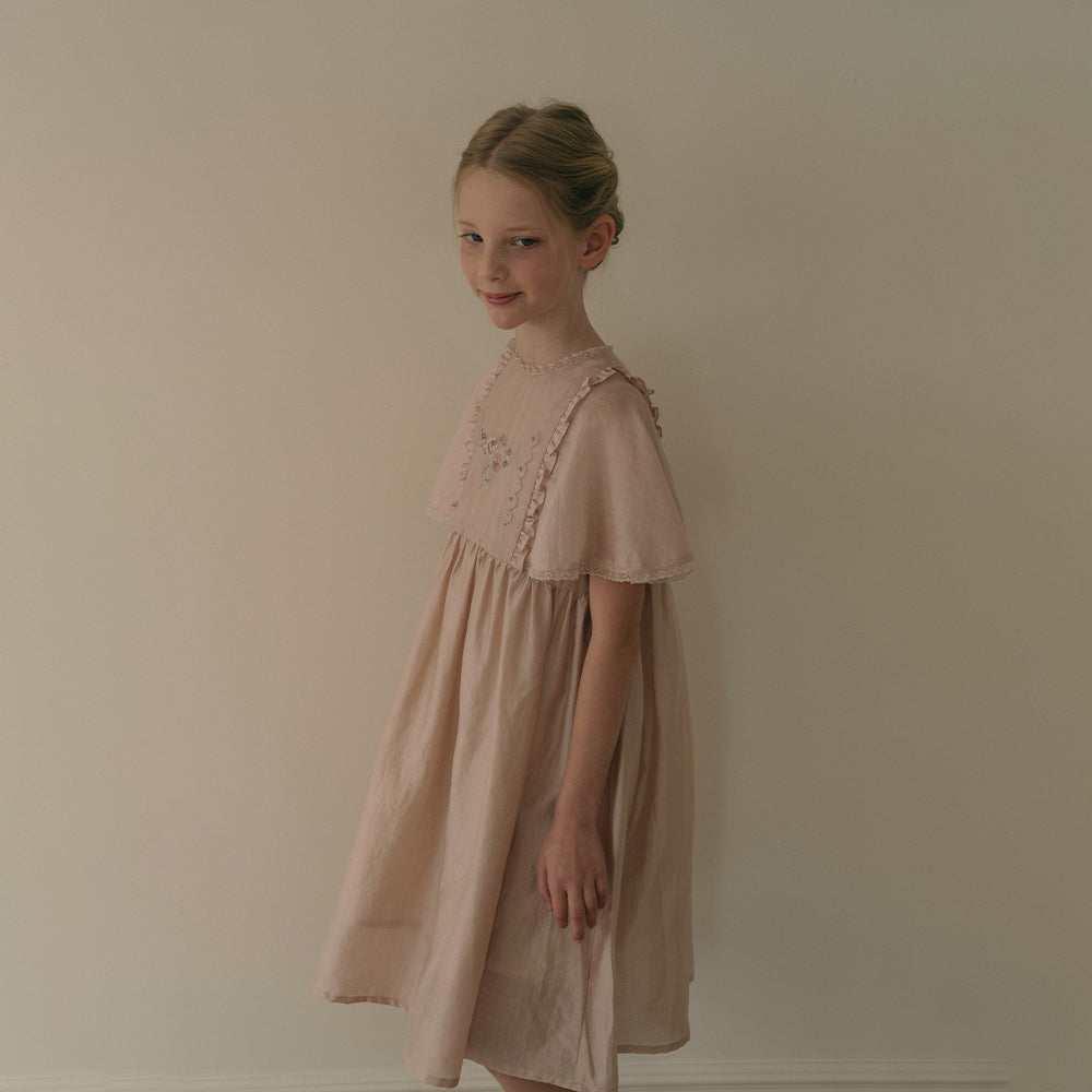 Girls Peach Embroidered Dress