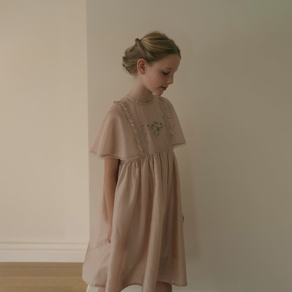 Girls Peach Embroidered Dress