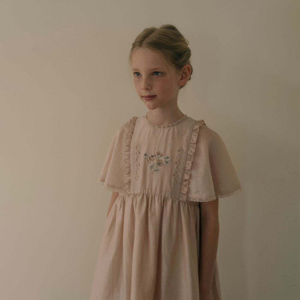 Girls Peach Embroidered Dress
