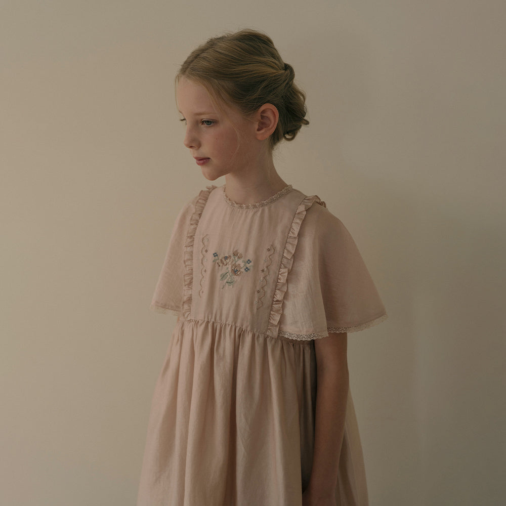 Girls Peach Embroidered Dress