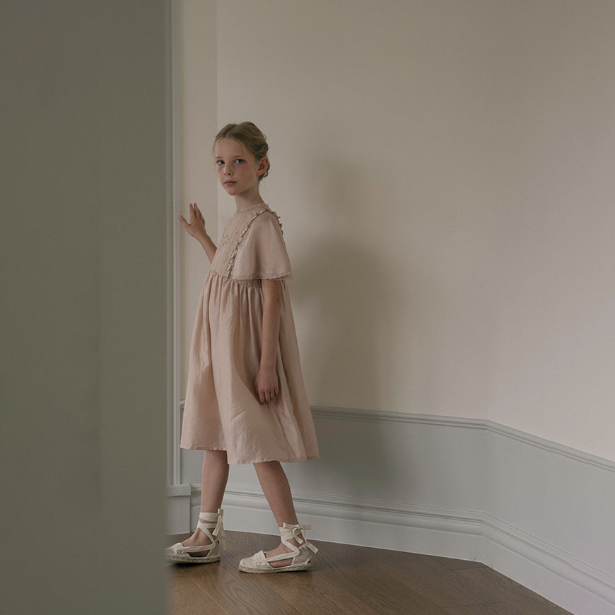 Girls Peach Embroidered Dress