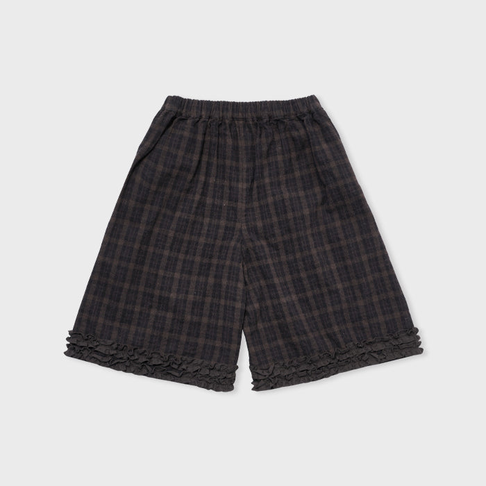 Girls Black Check Lace Cotton Shorts