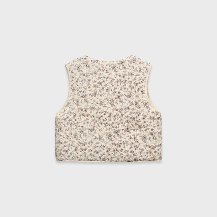 Girls White Floral Padded Gilet