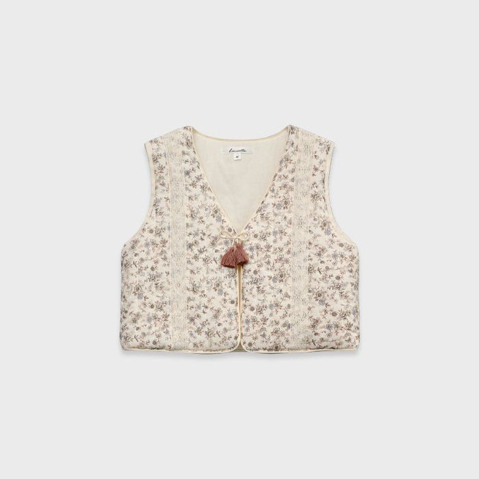 Girls White Floral Padded Gilet