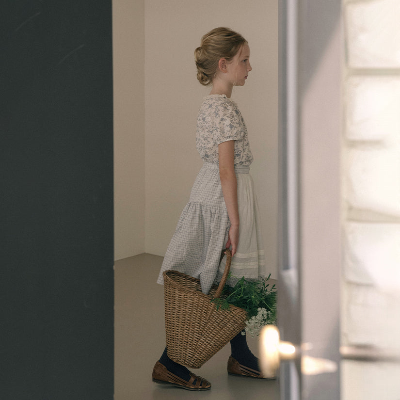 Girls Blue Check Cotton Skirt