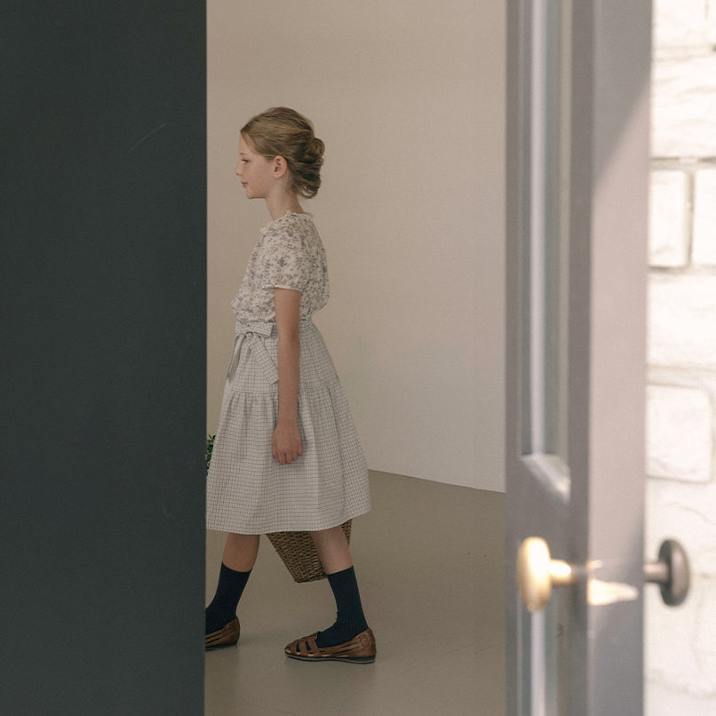 Girls Blue Check Cotton Skirt