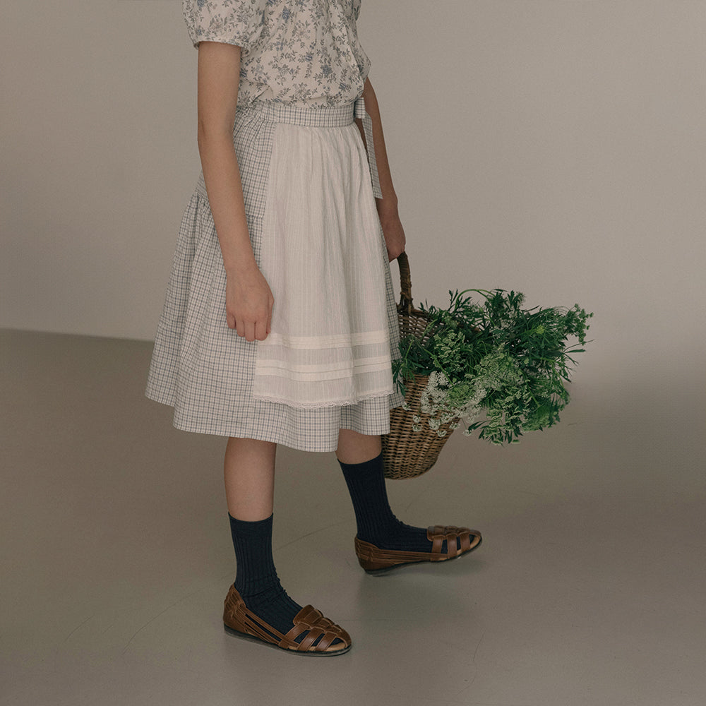 Girls Blue Check Cotton Skirt