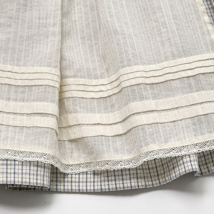 Girls Blue Check Cotton Skirt