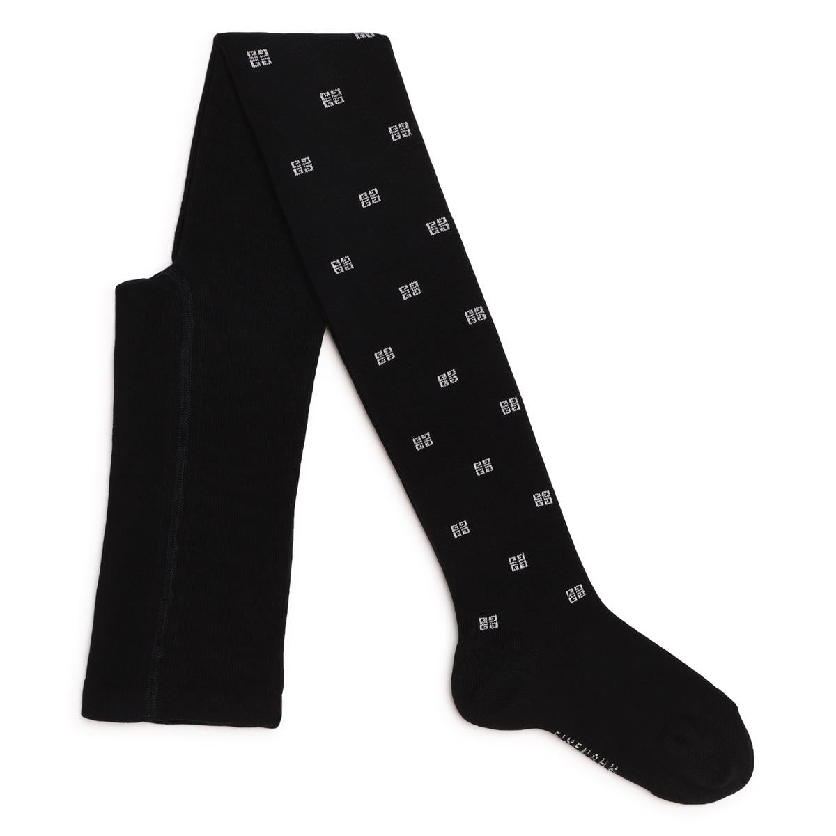Girls Black Logo Cotton Tights