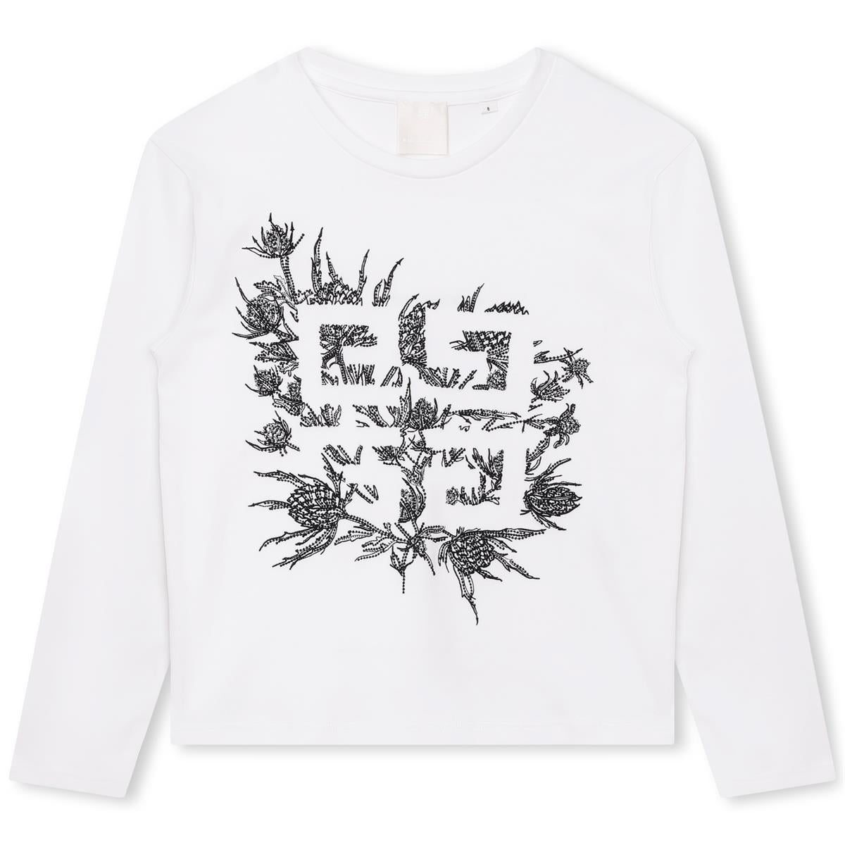 Girls White Printed Cotton T-Shirt