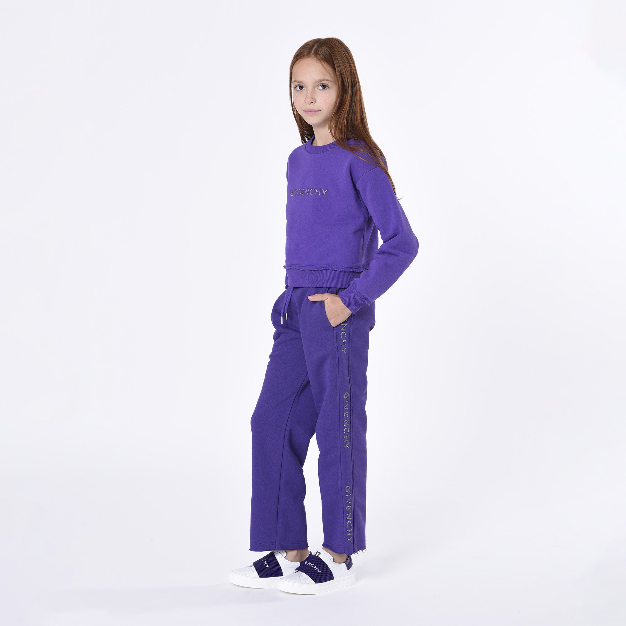 Girls Purple Logo Cotton Sweatshirt