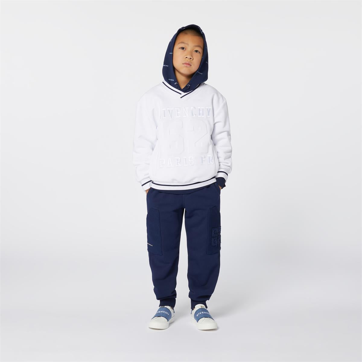 Boys Dark Blue Hooded Cotton Sweatshirt
