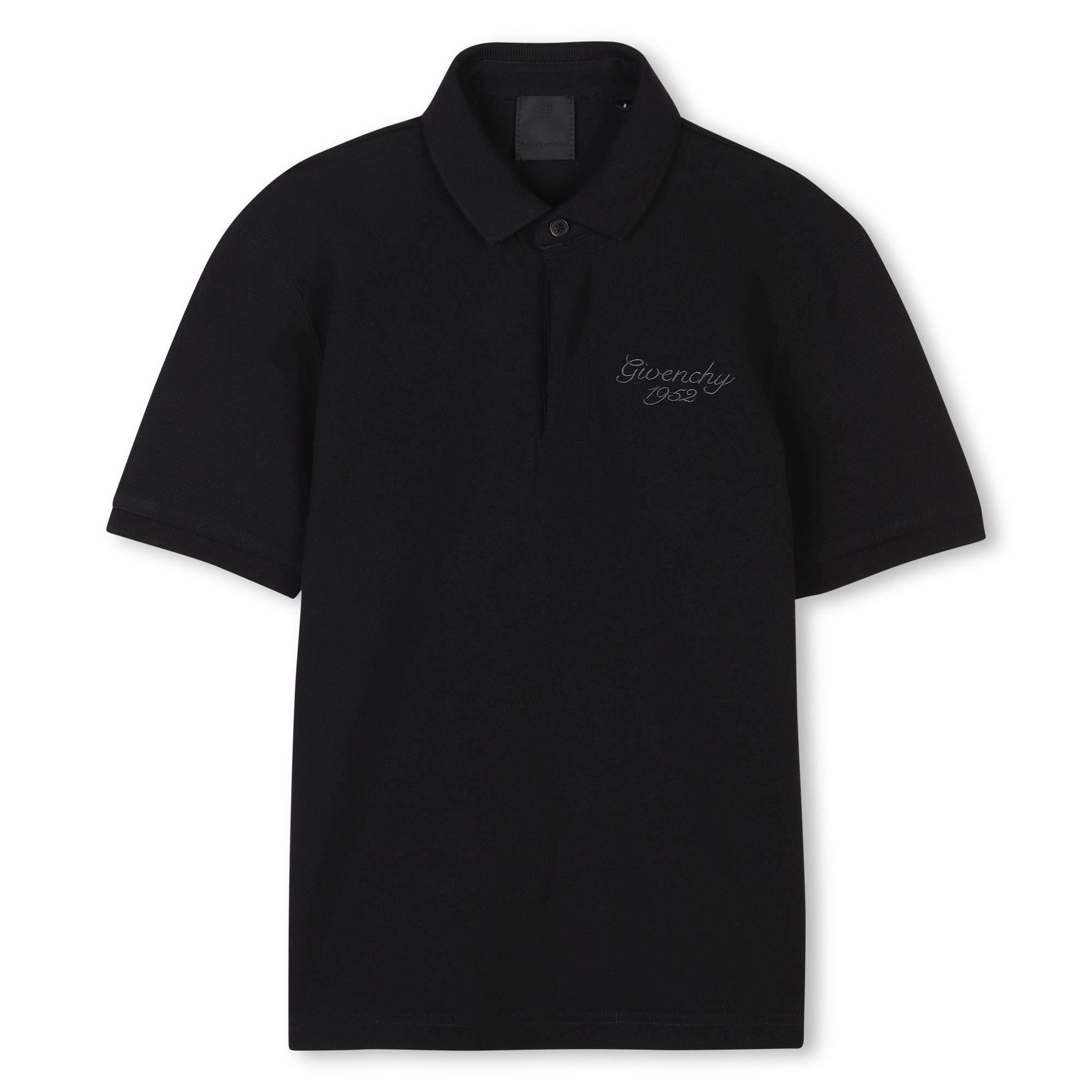 Boys Black Printed Logo Cotton Polo Shirt