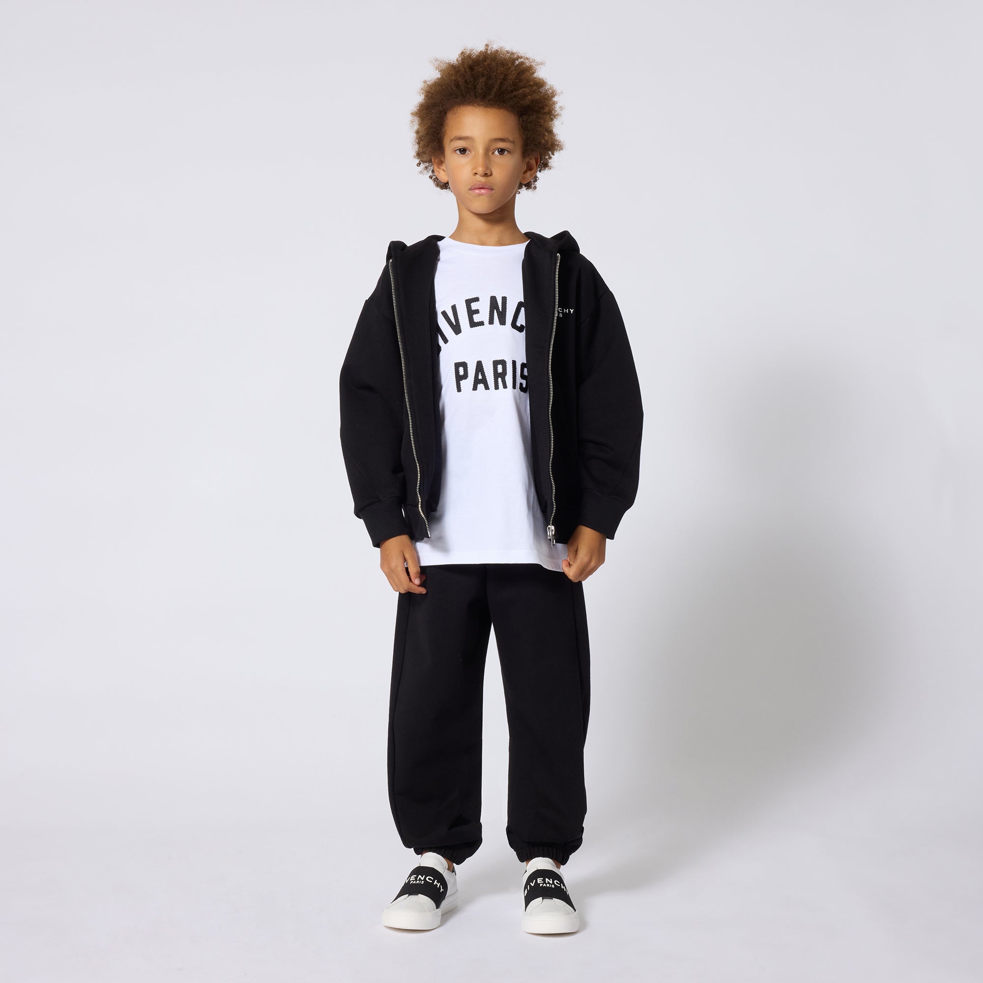 Boys & Girls Black Cotton Zip-Up Top
