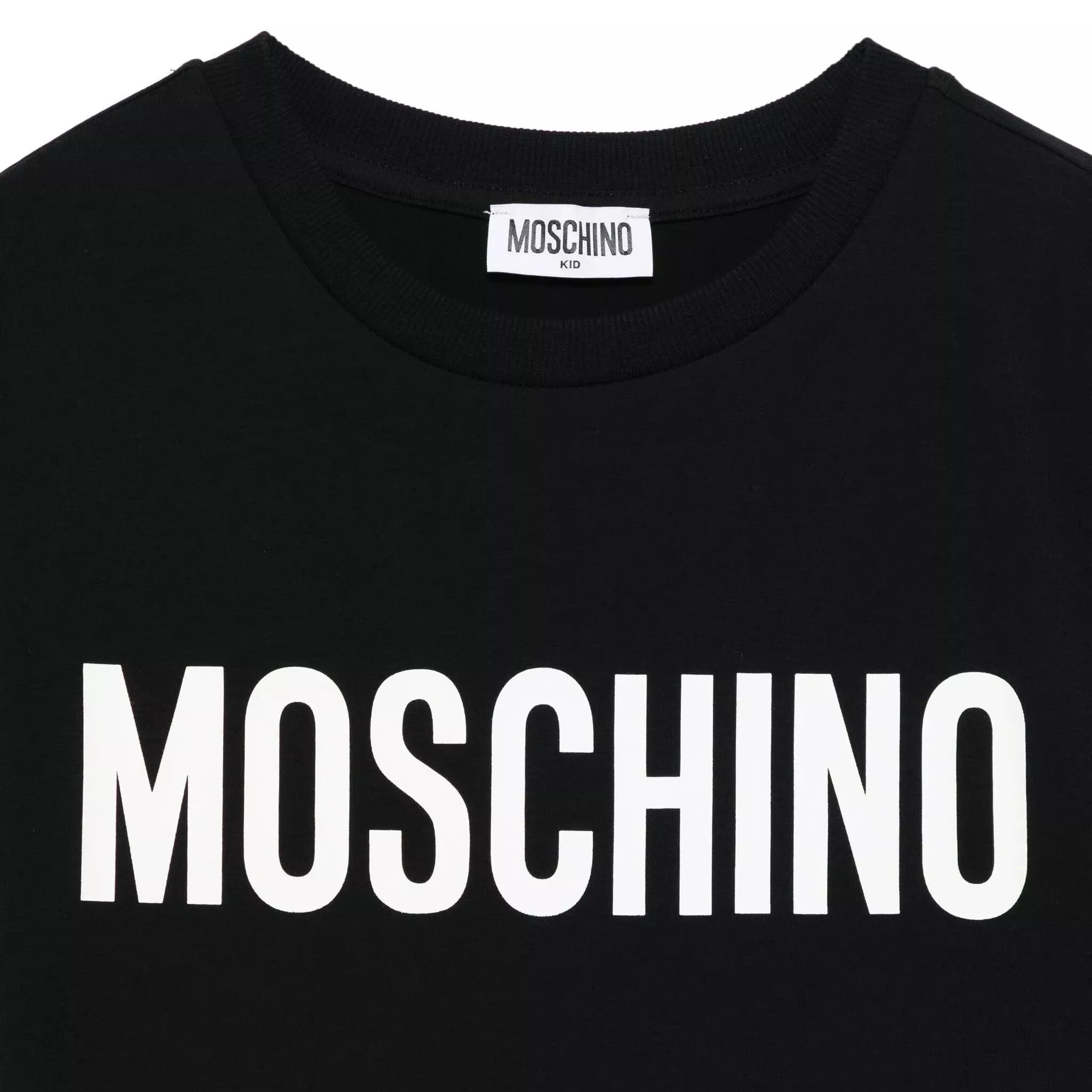 Girls Black Printed Logo Cotton Dress