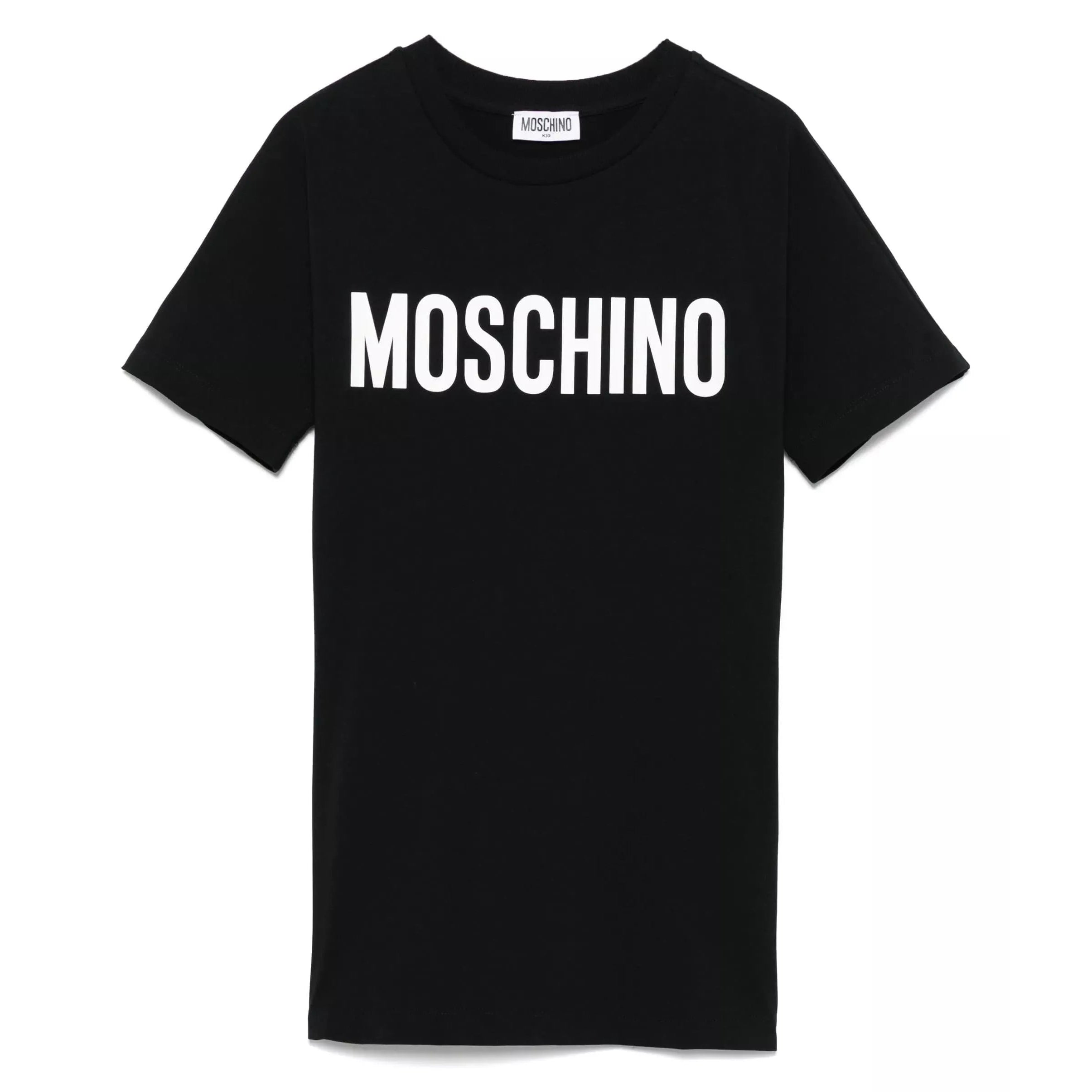 Girls Black Printed Logo Cotton Dress