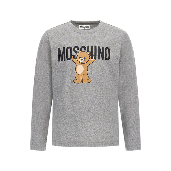 Boys & Girls Grey Bear Printed Cotton T-Shirt