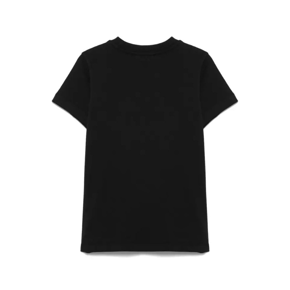 Boys & Girls Black Embroidered Logo Cotton T-Shirt